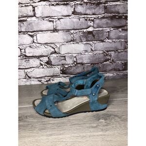 Merrell Revalli Dragonfly Blue Teal Leather Strappy Wedge Sandals Women Sz 7M US